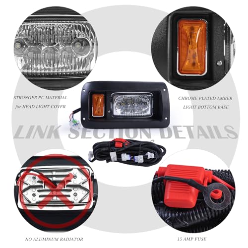 VPAHub 48V Club Car DS LED Light Kit with 2 Headlights & Taillights, Wiring Harness