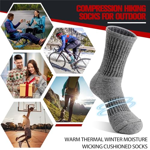 Welwoos Merino Wool Thermal Hiking Socks Large Assorted Square Stripes - Warm Moisture Wicking Outdoor Socks for Men & Women