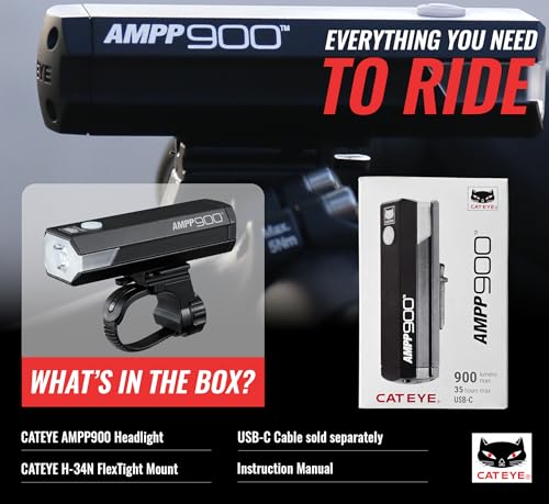 Rechargeable Bike Light 900 Lumen USB-C Headlight for Cycling - Variation Ampp900
