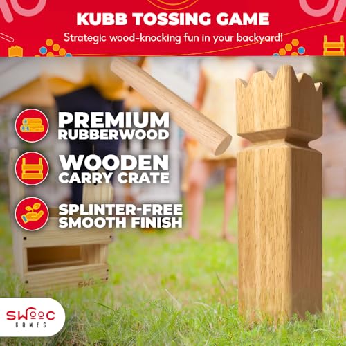 Swooc Kubb Yard Game Set - Premium Hardwood Outdoor Lawn Game for Adults & Kids