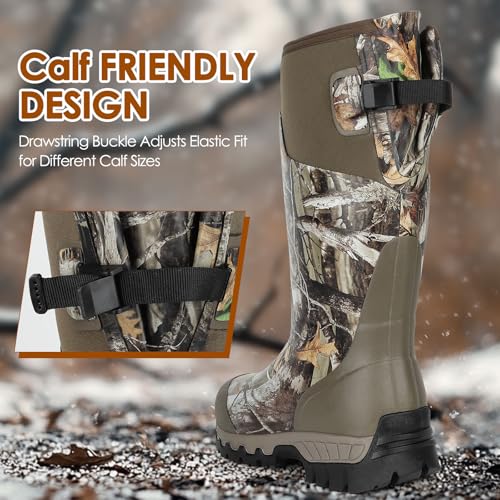 Green Camo Waterproof Hunting Rain Boots - Insulated Rubber Boots with 6mm Neoprene, Size 6-14
