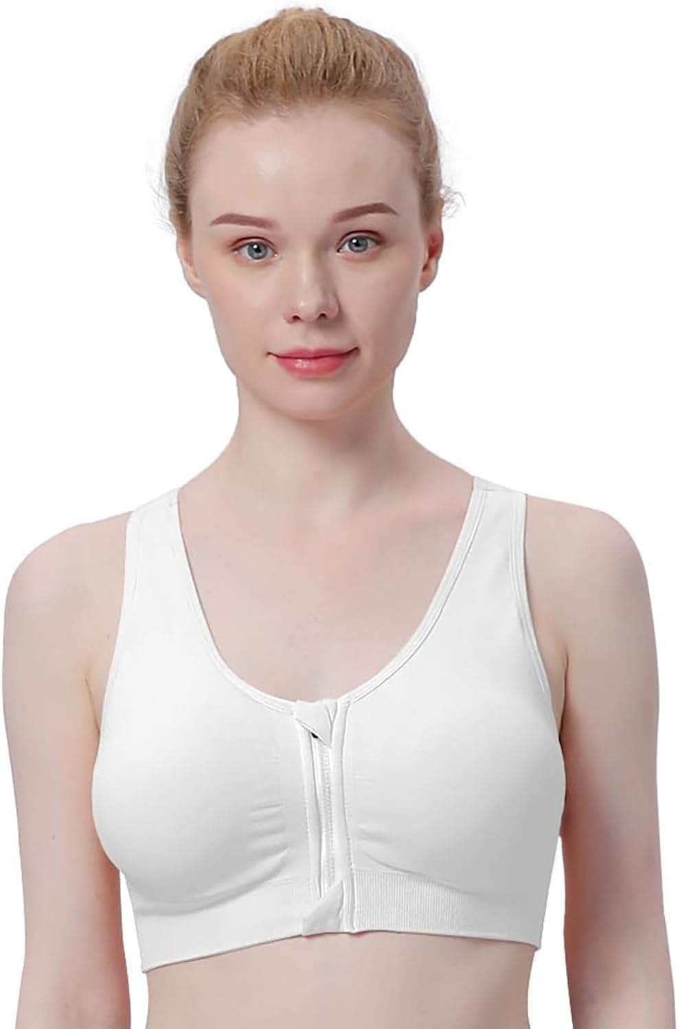 Skiennix Women's Zip Front Sports Bra - Wireless Post-Surgery Support for Yoga & Fitness
