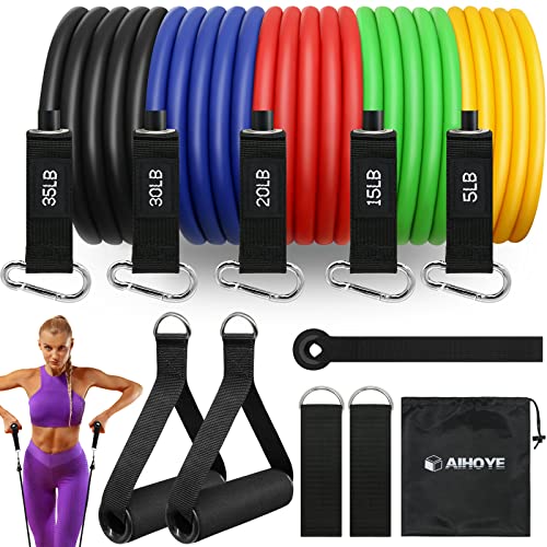 Aihoye 105Lb Resistance Bands Set with Handles & Door Anchor - 11 Pcs
