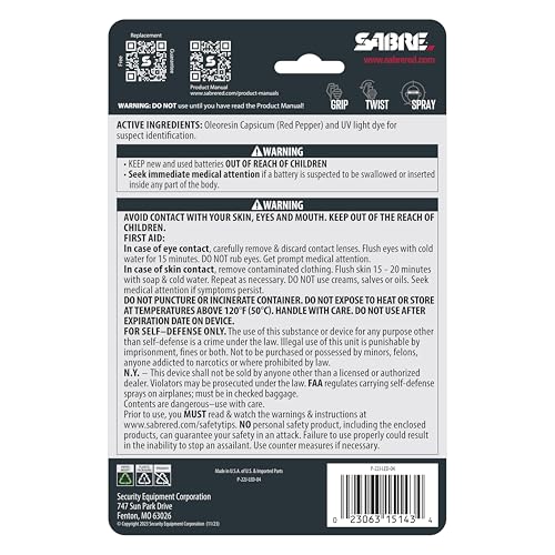 SABRE Runner Pepper Gel for Self Defense with Adjustable LED Hand Strap for Running, Always On or Flashing Light, Ambidextrous Fit, Max Strength 35 Bursts, Protect Against Multiple Threats, 0.67 fl oz
