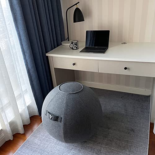 Gray 24-Inch Sitting Ball Chair for Office & Home with Cover, Pump & Handle