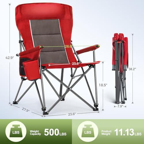 LET'S CAMP Red Oversized Camping Chair 500LBS Heavy Duty Lawn Chair – Single Pack