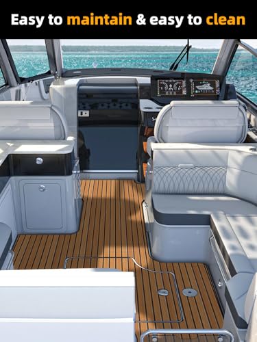 FOCEAN Marine EVA Foam Boat Flooring Faux Teak 94.5 x 23.6 inches Brown with Black Seam Lines