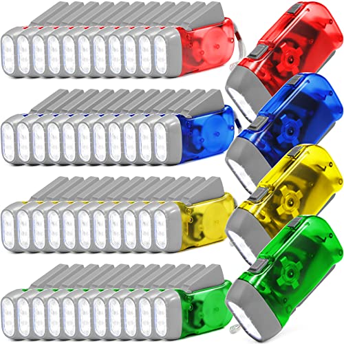 48 Pcs Hand Crank LED Flashlights Set for Emergency & Outdoor Use - Multi Color