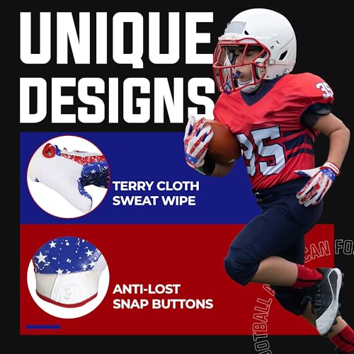 Youth Football Gloves for Boys and Girls - Sticky Wide Receiver Gloves, Blue Red, X-Small