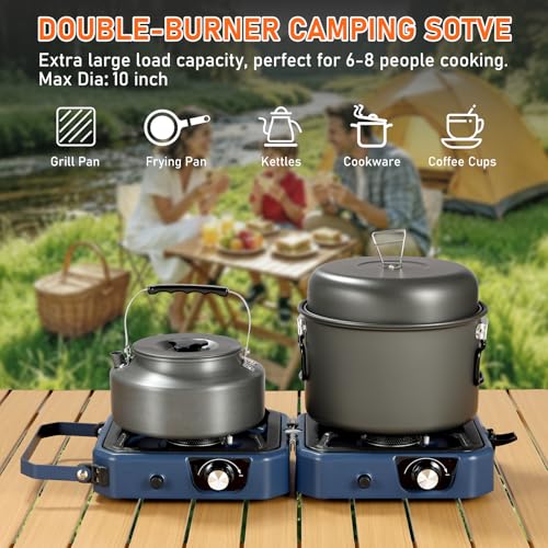 Blue 2 Burner Propane Camping Stove with Griddle - Portable, 24000BTU