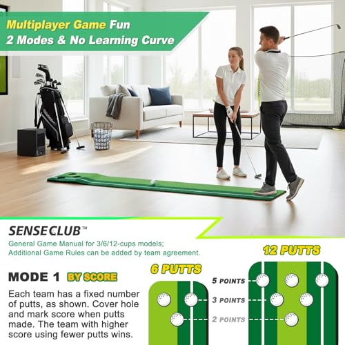 Indoor Putting Green Game Set - 12-Hole Pro Golf Practice Mat with Ball Collection