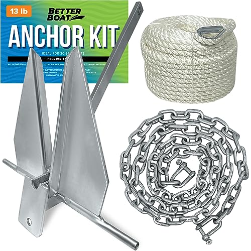 Better Boat 13lb Fluke Anchor Kit for Boats up to 32 ft with Rope & Chain
