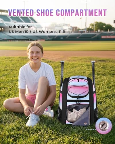 Pink Softball Bag with Shoe Compartment - Lightweight Baseball Backpack for Girls