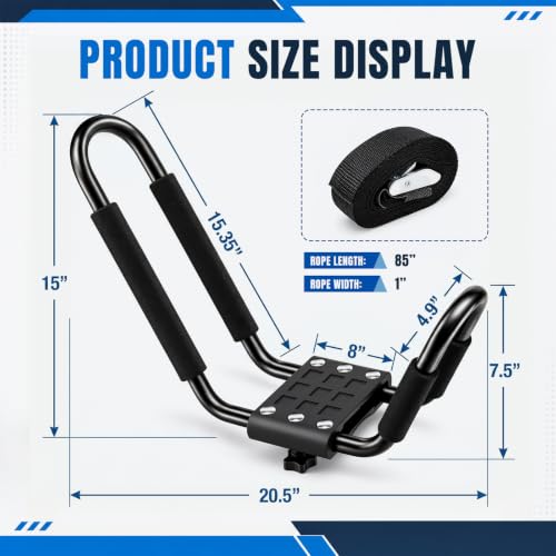 Forluck Kayak Roof Rack J-Bar Carrier Set - Black, 2 Pairs, Holds 2 Kayaks