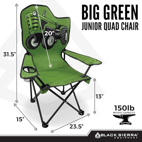 Kids Tractor Camping Chair - Big Green, Folding Outdoor Seat, 150 lb Capacity