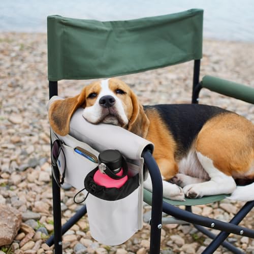 Gray Camping Chair Cup Holder with Hook & Loop Strap - Universal Water Bottle & Phone Organizer