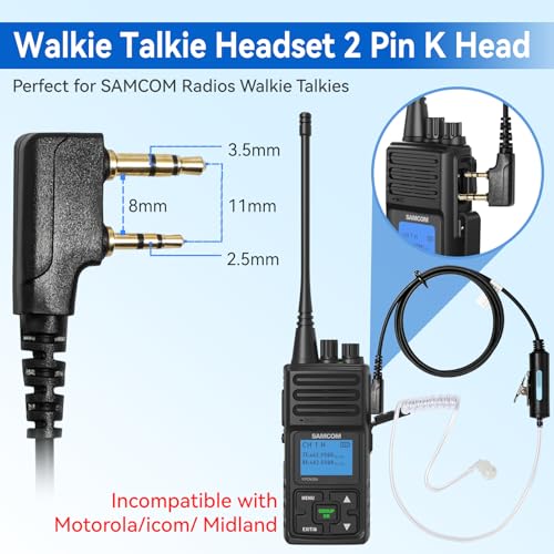 SAMCOM 2 Pin Clear Tube Earpiece for FPCN30A FPCN10A Radios - 6 Pack