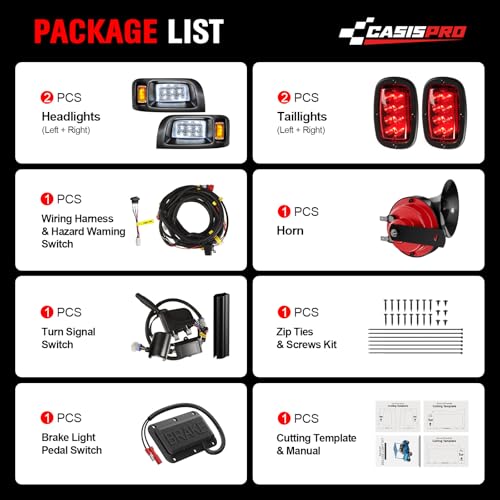 12V LED Golf Cart Headlight Taillight Kit for Club Car DS 1993-UP - Street Legal with Turn Signal Horn Wiring