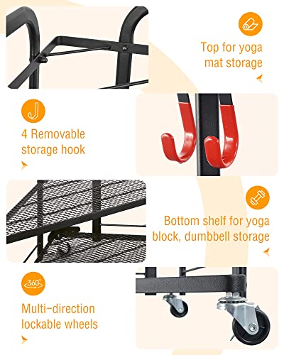 Home Gym Storage Rack with Wheels for Dumbbells & Yoga Mats, Black