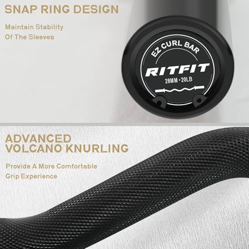 RitFit 2 Inch EZ Curl Barbell with Black Collar and Weight Plates