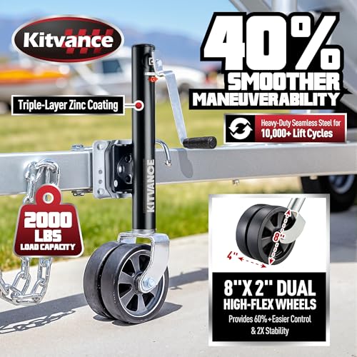 Durtschi 2000LBS Boat Trailer Jack with 8-inch Dual Wheels, Ergonomic Handle, Fits 2.4-5.5 inch Tongues