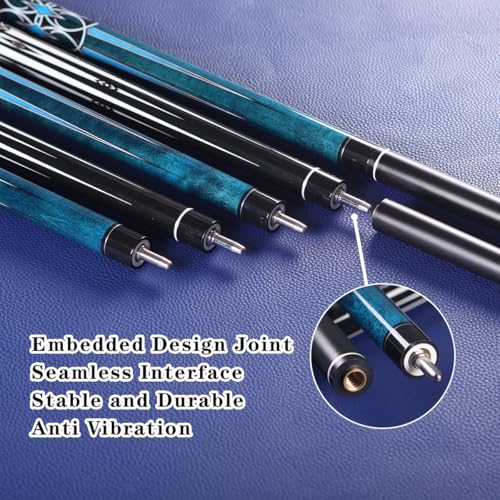 Glass Fiber Pool Cue Set - 58 Inch 2-Piece Professional Billiard Cue with Case & Glove - Variation Cue Set A