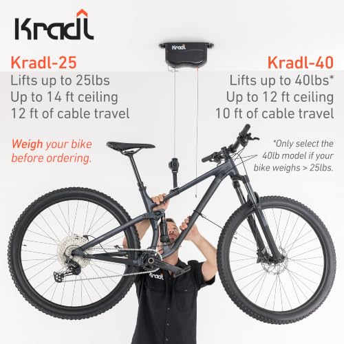 Kradl Spring-Powered Ceiling Bike Hoist & Rack 40lb Capacity for Garage Storage