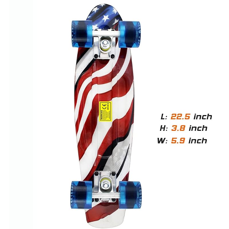 Mini Cruiser Skateboard 22 Inch Complete - 22" x 6" with American Flag Variation