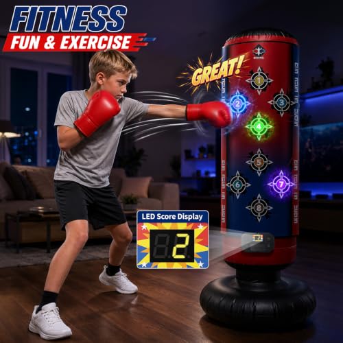 Kids Interactive Punching Bag with Lights, Music, and Scoring - 59.1 Inch
