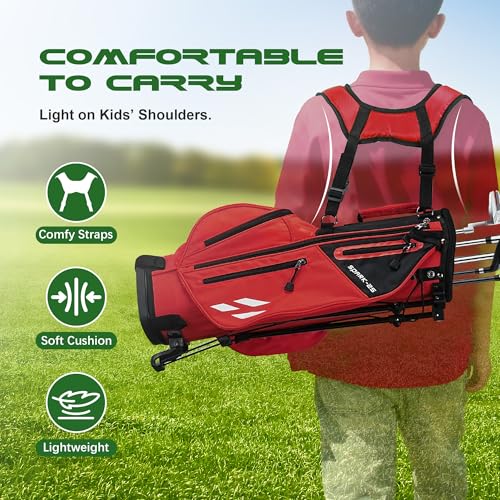 Junior Golf Stand Bag - Youth 28-Inch Lightweight Golf Bag for Ages 9-12, Red Variation