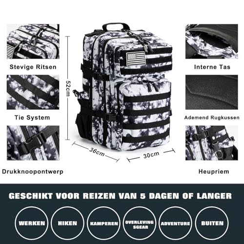 White Camouflage Survival Gear Set with Backpack, First Aid Kit & Camping Accessories