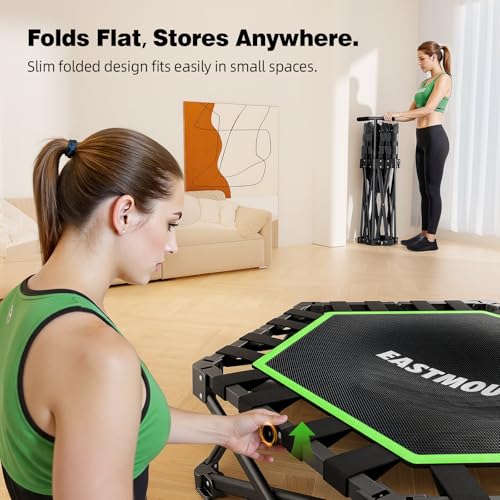 EAST MOUNT Green 42-Inch Foldable Mini Trampoline for Adults, Quiet Indoor Rebounder with Adjustable Handle, 450lbs Capacity