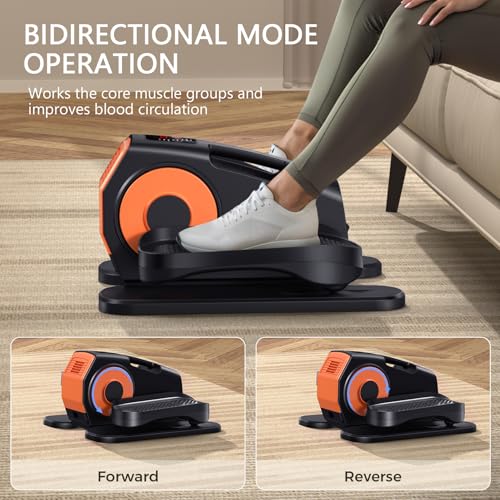 Under Desk Elliptical Machine - Low Impact Leg Exerciser for Seniors - Orange-Black