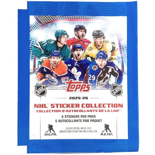 Topps NHL 2025-26 Hockey Sticker Collection Box - 250 Stickers, 50 Packs, Collectible