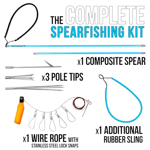 Hawaiian Sling Fishing Spear Set - 72 Inch Fiberglass Pole with 3 Prong Tips & Travel Bag