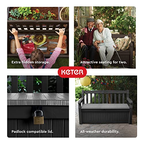 Keter Solana Outdoor Storage Bench Graphite - 70 Gallon Weatherproof Patio Seat