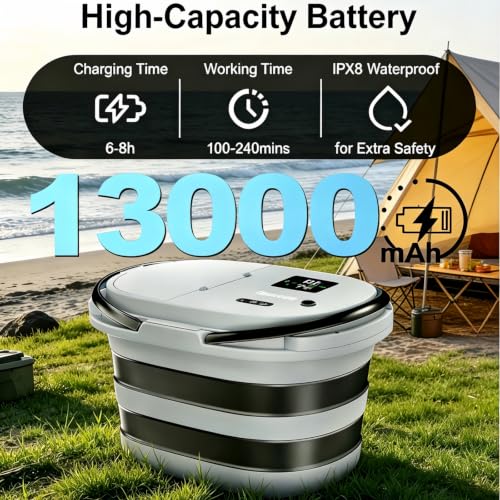Portable Camping Shower with 20L Foldable Bucket & 13000mAh Battery
