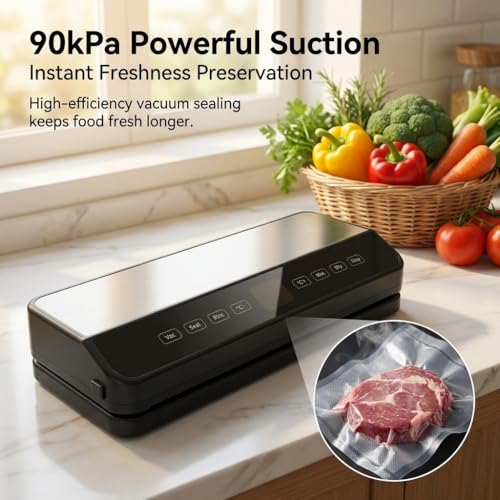 Powerful Vacuum Sealer Machine with UV Sterilization, Adjustable Temps & External Hose