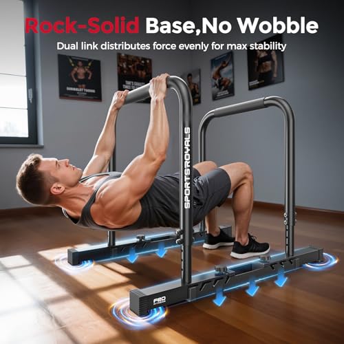 Sportsroyals Black Adjustable Dip Bar Station - Heavy Duty Parallette & Upper Body Workout Equipment for Home Gym