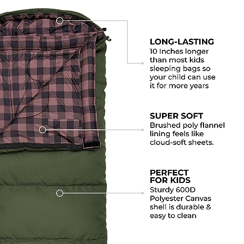 Kids Sleeping Bag - Teton Junior 0°F Green for Camping & Sleepovers