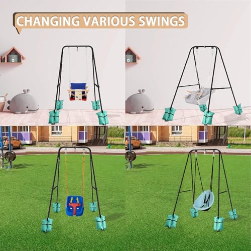 Kids Swing Stand A-Frame Foldable Metal Frame Black - Safe, Stable Play