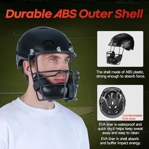 Tontron Matte Black Slowpitch Softball Helmet with Face Mask - Large