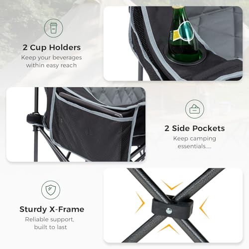 Oversized 3-Person Camping Chair - Heavy Duty Support, Black