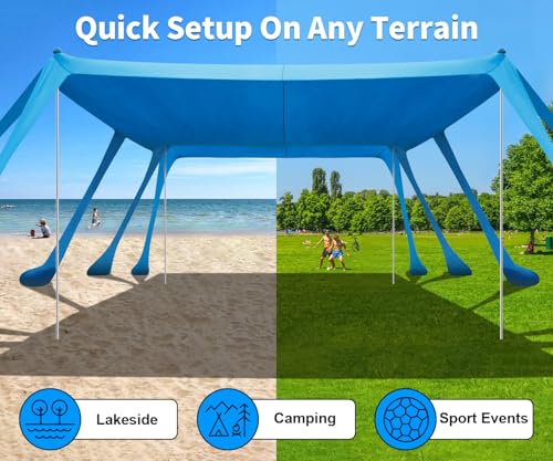 VVBE 13x10FT Beach Tent Sun Shelter UPF50+ Portable Canopy with Sandbags & Accessories