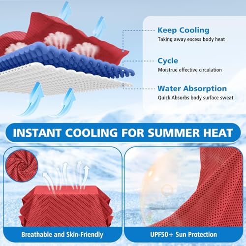 Red 24 Pack Cooling Towels for Neck & Face - Ice Sweat Rags for Sports & Outdoor