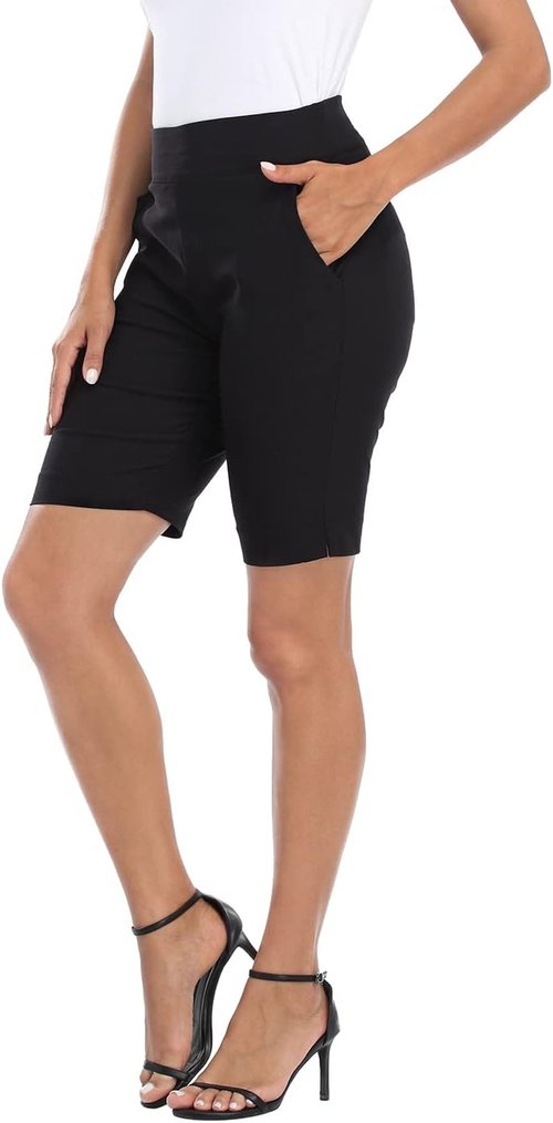 HDE Women's Bermuda Shorts - Mid Rise Design with Pockets | 10" Inseam for Comfort