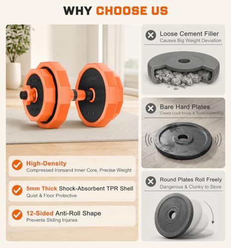 TYRSEN 33lb Adjustable Dumbbell Set with Barbell Connector – Space-Saving Home Gym Equipment