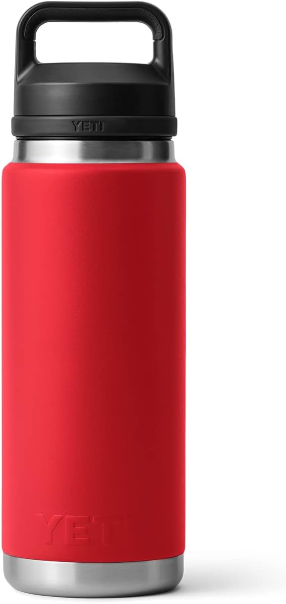 YETI Rambler 26 oz Bottle, Leakproof, Vacuum Insulated, Stainless Steel with Chug Cap, Rescue Red