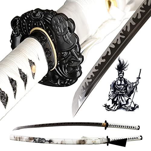 41 Inch Full Tang Samurai Sword - White Black Japanese Katana for Collection