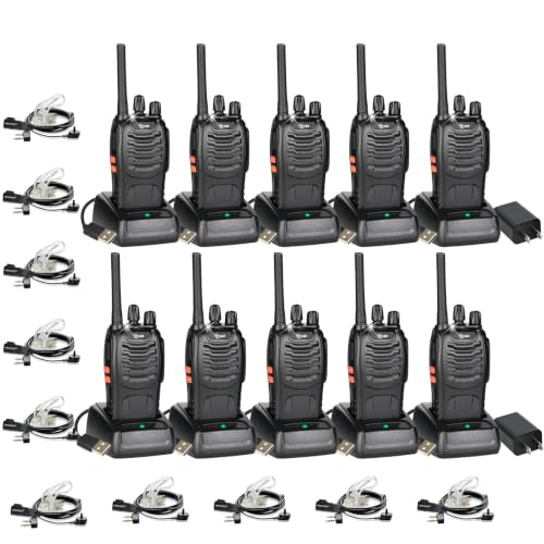 TIDRADIO 5.5-Mile Long Range Walkie Talkies with Upgrade Earpiece - 10 Pack FCC Certified